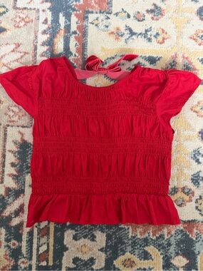 Girl’s Old Navy Red Smocked Short Sleeve Top with Back Tie Detail sz8- like New!